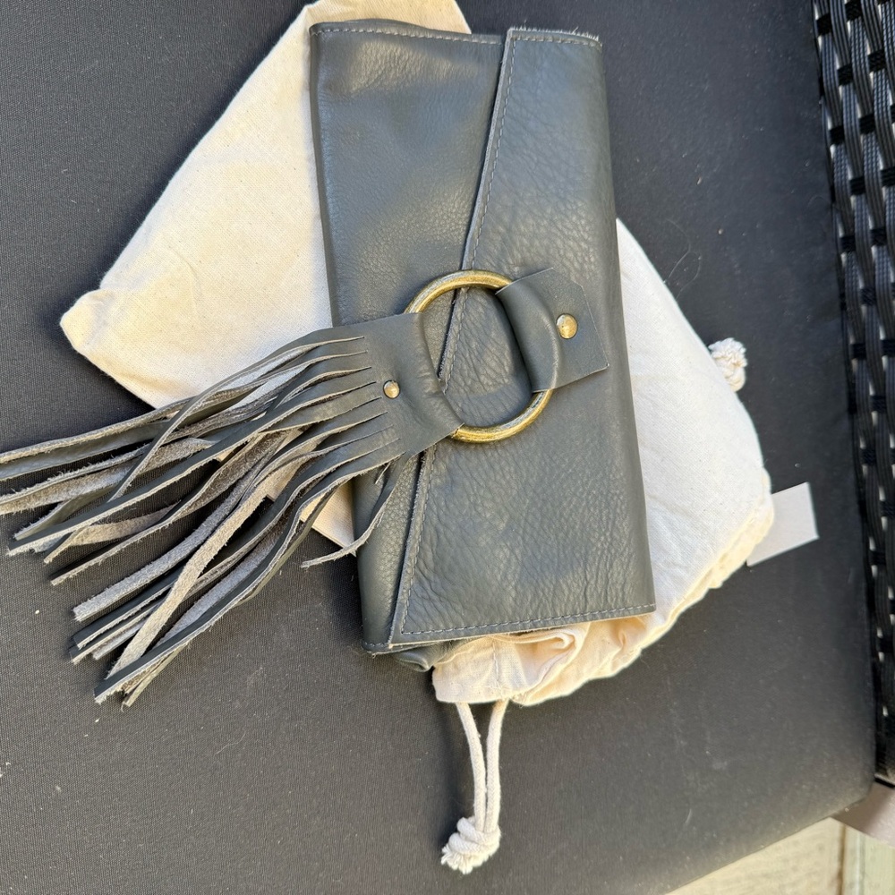 Stylish Gray Clutch with Fringe Detail